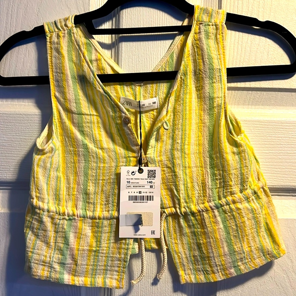 ZARA Kids Girls Yellow Striped Sleeveless Cropped Top